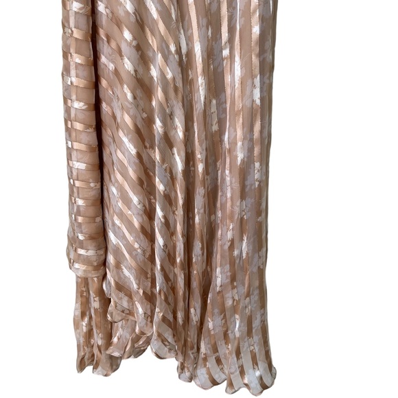 1980's The Silk Farm beige silk chiffon stripped dress, Size 6 - Picture 7 of 11